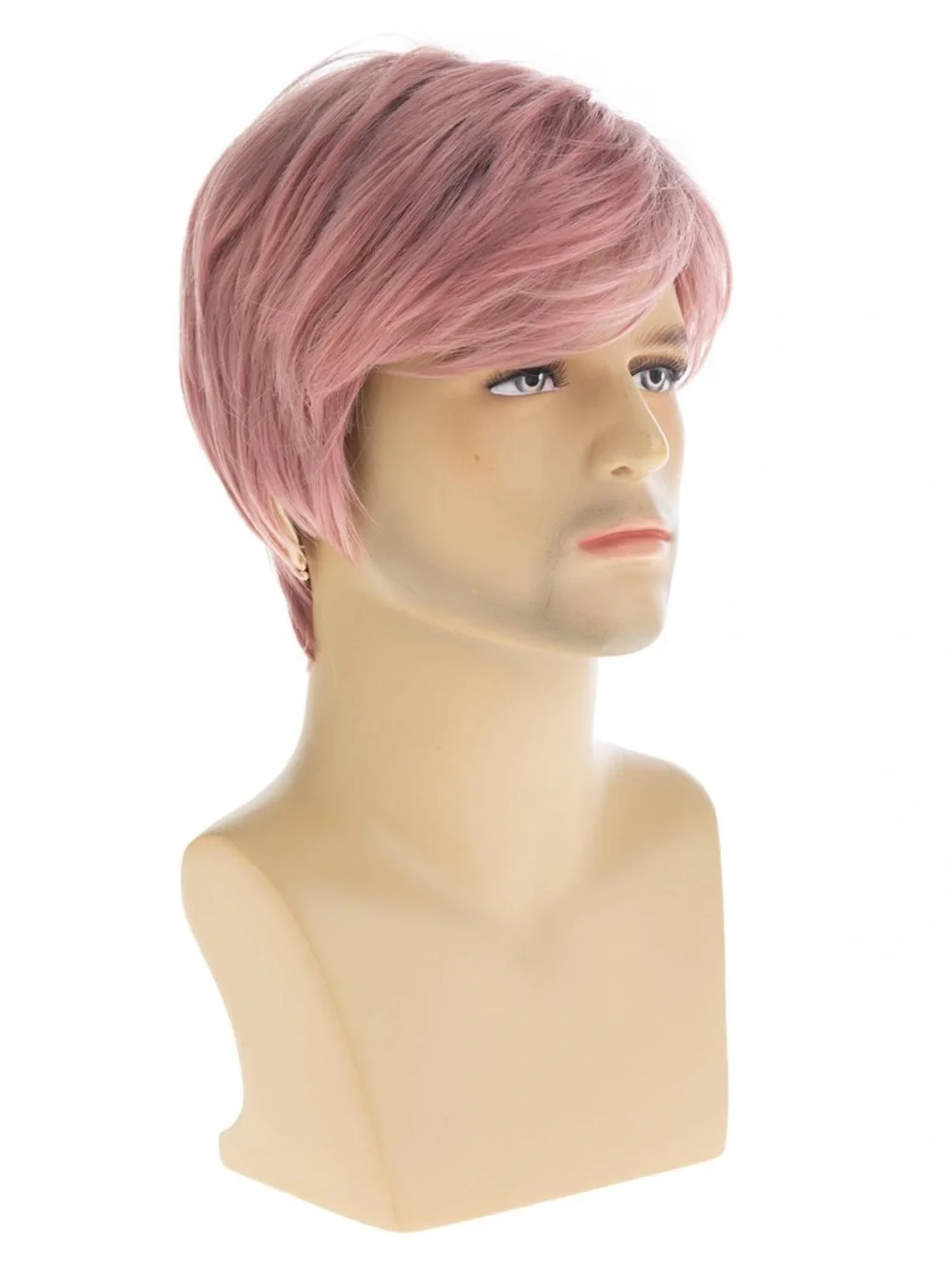 Short Pink Men's Synthetic Wig - Stylish Layered Cut